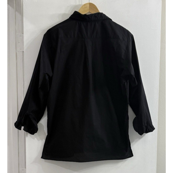 Michael Simon Womens Small Black Embroidered Blue Butterflies Button Down Up Top - Picture 2 of 12